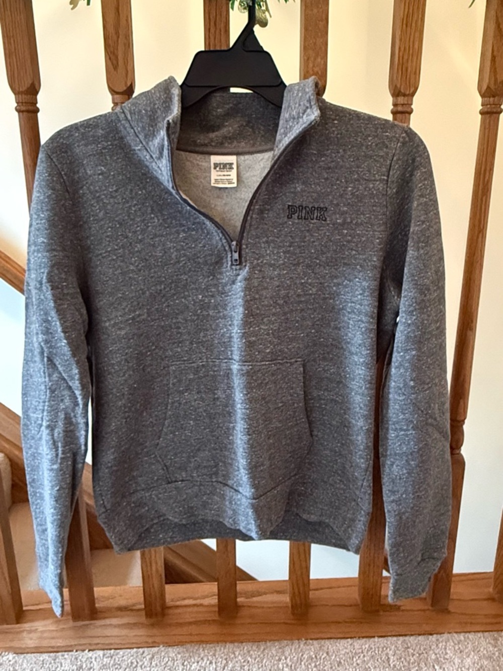 PINK Victoria’s Secret Grey Quarter Zip Logo Pullover Sweatshirt Size [L]